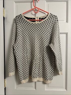 LOFT Cream and Black Polka Dot Crewneck Sweater